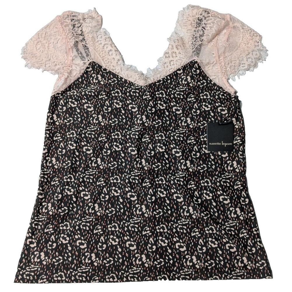 NANETTE LEPORE Women Large Graphite Geo Lace Camisole Top NEW